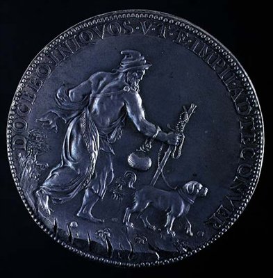 Keerzijde van medaillon met Michelangelo Buonarroti (1475-1564), 1561 door Leone Leoni